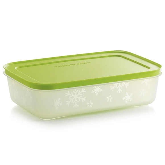Tupperware Freezer Mates Plus Shallow Medium 4.5 Cup Container Snowflake Green - Picture 1 of 5